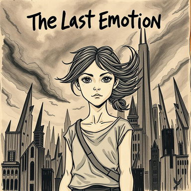 A serious hand-drawn book cover for the novel 'The Last Emotion'