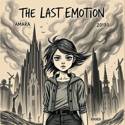 A serious hand-drawn book cover for the novel 'The Last Emotion'