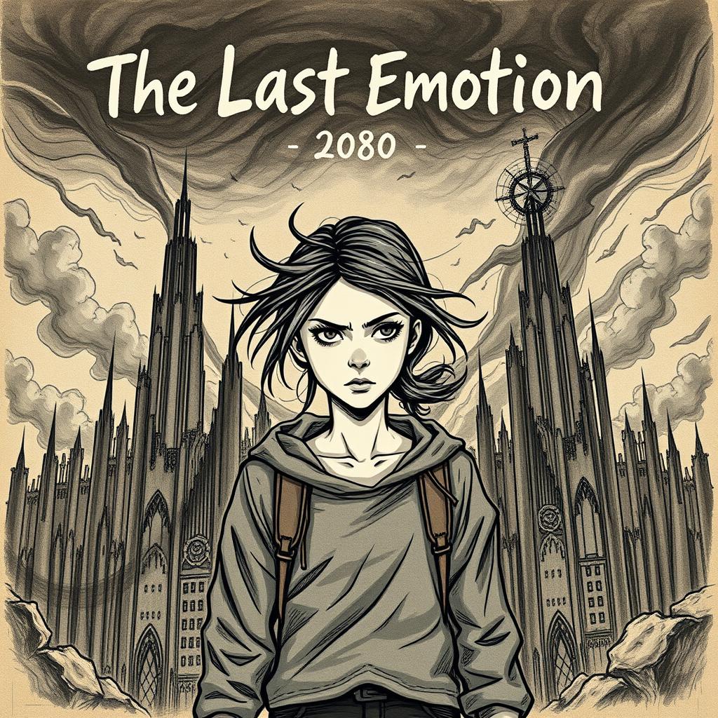 A serious hand-drawn book cover for the novel 'The Last Emotion'