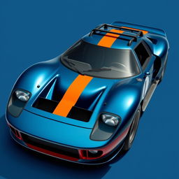 A newly designed car based on the chassis of a Ford GT40, showcasing the aggressive front bumper inspired by the Lancia Stratos