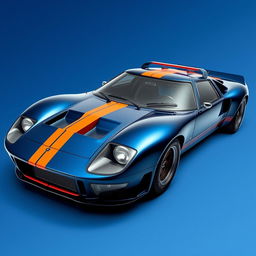 A newly designed car based on the chassis of a Ford GT40, showcasing the aggressive front bumper inspired by the Lancia Stratos