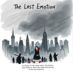 A serious, hand-drawn book cover for the dystopian novel 'The Last Emotion'