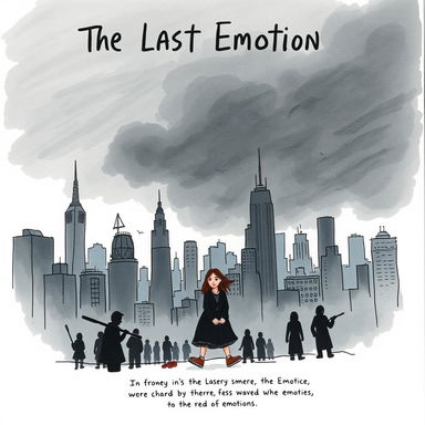 A serious, hand-drawn book cover for the dystopian novel 'The Last Emotion'