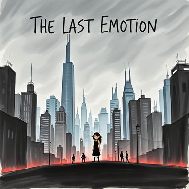 A serious, hand-drawn book cover for the dystopian novel 'The Last Emotion'