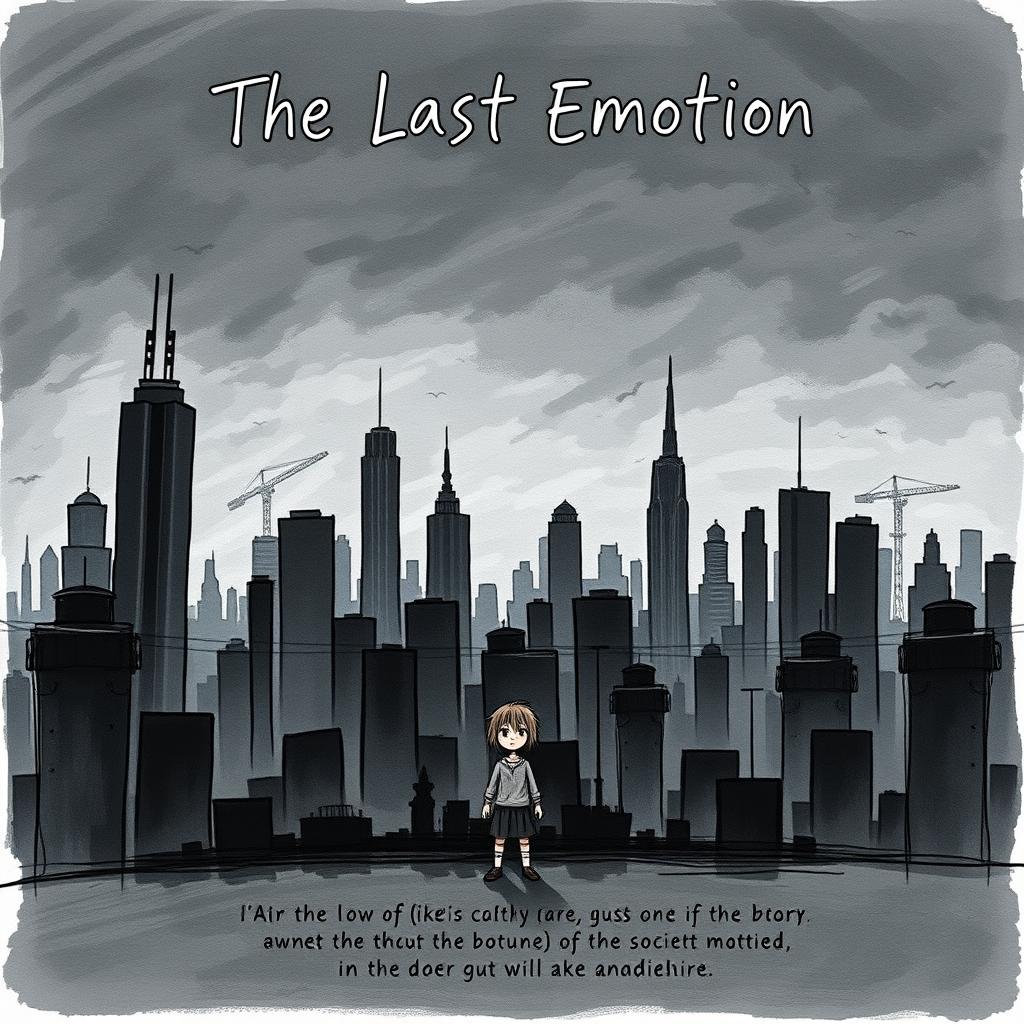 A serious, hand-drawn book cover for the dystopian novel 'The Last Emotion'