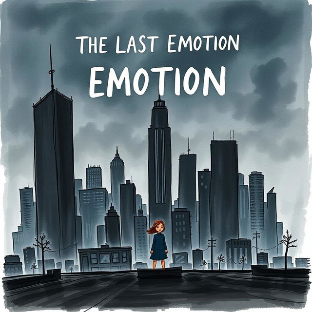 A serious, hand-drawn book cover for the dystopian novel 'The Last Emotion'