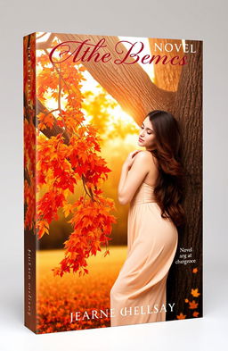 A romantic book cover featuring a beautiful woman with long, flowing hair, gently leaning against a majestic autumn tree
