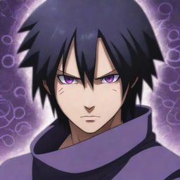 Uchiha Sasuke's Rinnegan eyes become a vivid shade of purple, intensifying the stark contrast against the chaos in the cityscape, and giving him an otherworldly and powerful aura.