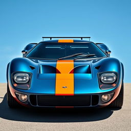 A newly imagined car built on the chassis of a Ford GT40, showcasing the dynamic and aggressive front bumper inspired by the Lancia Stratos