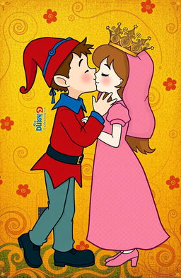 Ben and Holly from 'Ben & Holly's Little Kingdom' playfully recreating Gustav Klimt's iconic painting 'The Kiss'