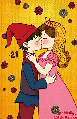 Ben and Holly from 'Ben & Holly's Little Kingdom' playfully recreating Gustav Klimt's iconic painting 'The Kiss'