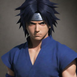 Generate a high-quality image of Sasuke, a character from the anime Naruto, in his classic outfit. His striking and intense gaze should match his dark hair and powerful demeanor.