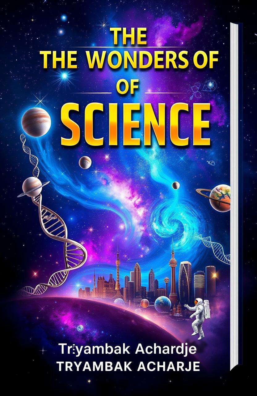 A visually stunning book cover titled 'The Wonders Of Science' authored by 'Tryambak Acharjee'