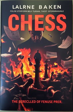 A dramatic and gripping book cover depicting a tense story between a terrorist organization named Chess and a determined journalist