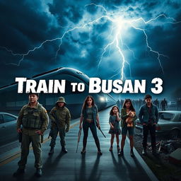 A cinematic poster for a fictional movie titled 'Train to Busan 3'