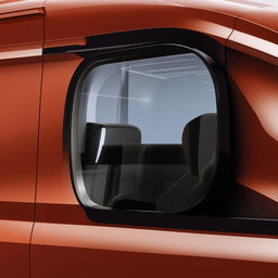 Right side mirror of the driver's cabin in a state-of-the-art, futuristic van, exhibiting advanced design and technology.