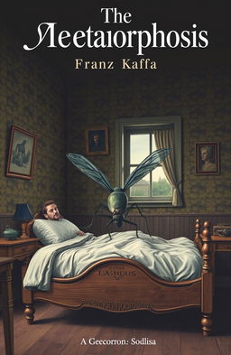 A surreal and thought-provoking book cover for 'The Metamorphosis' by Franz Kafka