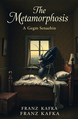 A surreal and thought-provoking book cover for 'The Metamorphosis' by Franz Kafka