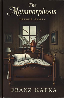 A surreal and thought-provoking book cover for 'The Metamorphosis' by Franz Kafka