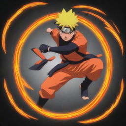 Depict Naruto from 'Naruto Shippuden' using his Kyubi chakra. He should appear powerful and glowing with an aura of orange energy, with the shadow of the nine-tailed fox skillfully woven into the background.