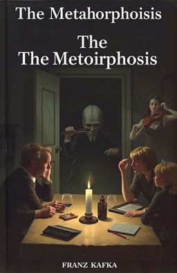 A dramatic book cover illustrating a poignant moment from "The Metamorphosis" by Franz Kafka