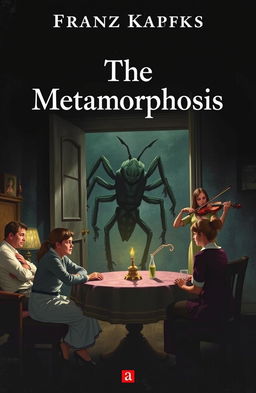A dramatic book cover illustrating a poignant moment from "The Metamorphosis" by Franz Kafka