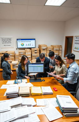 A professional office scene depicting the collection of essential orders for the Department of Food & Supplies