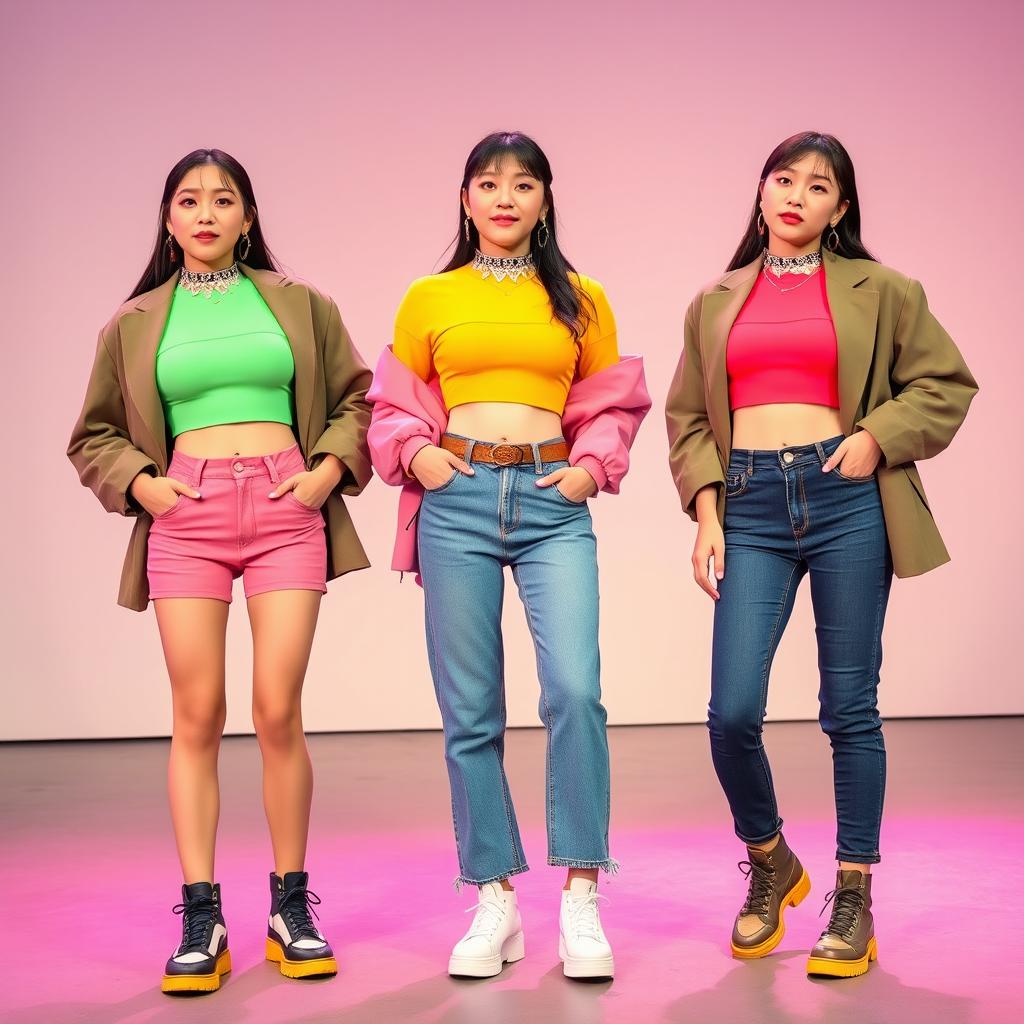 Three vibrant K-pop trios featuring Jina, Mia, and Sara