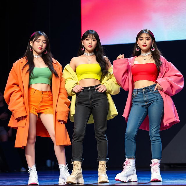 Three vibrant K-pop trios featuring Jina, Mia, and Sara