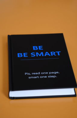 A sleek book with a shiny black cover, prominently featuring the title 'BE SMART' in bold, dark blue letters at the center