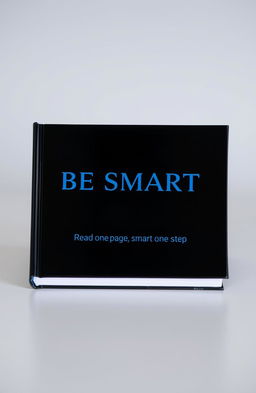 A sleek book with a shiny black cover, prominently featuring the title 'BE SMART' in bold, dark blue letters at the center