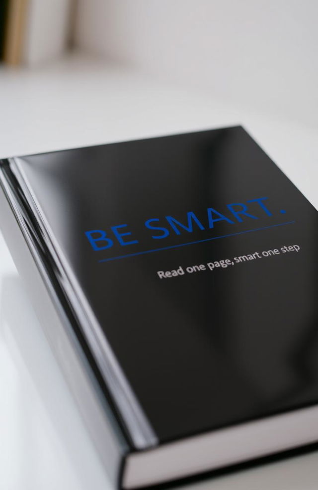 A sleek book with a shiny black cover, prominently featuring the title 'BE SMART' in bold, dark blue letters at the center