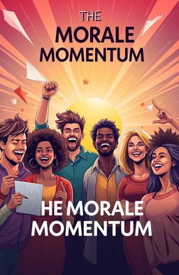A visually inspiring scene representing 'The Morale Momentum', featuring a group of diverse individuals, each displaying a strong sense of determination and teamwork