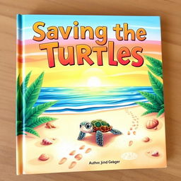 A colorful illustrated book cover depicting a serene beach scene with a gentle sunset in the background