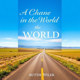 A book cover design featuring a vast, open landscape under a bright blue sky