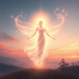 A serene and ethereal depiction of 'pneuma', illustrating the concept of spirit and breath