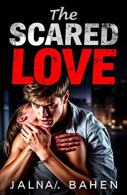 A dramatic book cover featuring the title 'The Scared Love' in bold, eye-catching letters centered at the top