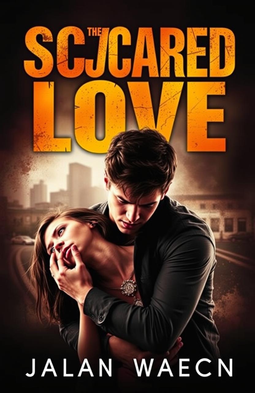 A dramatic book cover featuring the title 'The Scared Love' in bold, eye-catching letters centered at the top