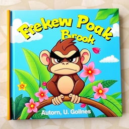 A colorful and playful book cover featuring a grumpy-looking cartoon monkey with oversized eyebrows and a frown