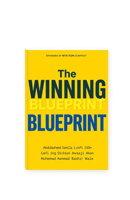 A book cover design titled 'The Winning Blueprint', featuring a vibrant yellow background
