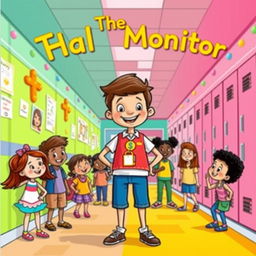 A whimsical book cover illustration for a children's book titled "The Hall Monitor"