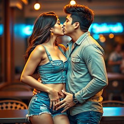An intimate and romantic scene capturing Neha Sharma and her boyfriend sharing a passionate French kiss