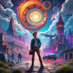 An imaginative journey through time, depicting a surreal landscape that blends different historical eras