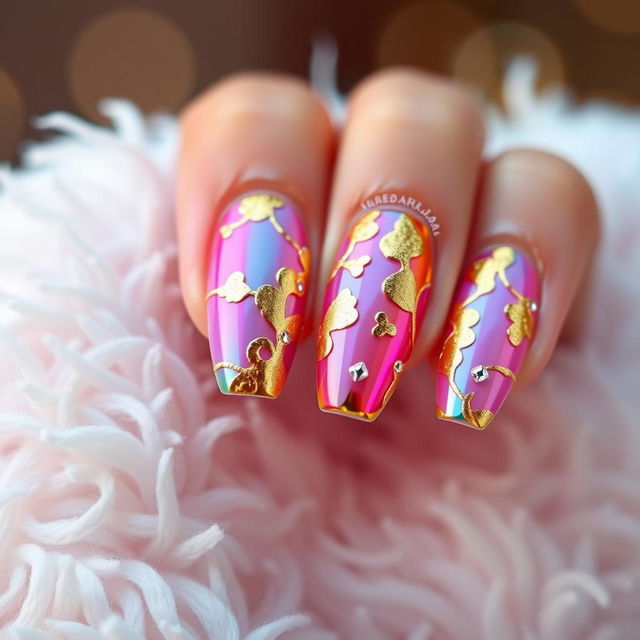 A stunning close-up of elegantly manicured nails with a glossy, colorful nail polish finish