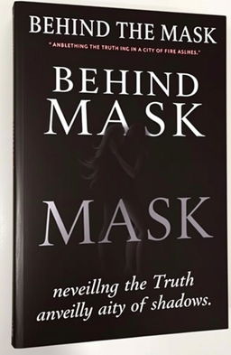 A captivating book cover featuring the title "BEHIND THE MASK" prominently displayed at the top, with the subtitle "unveiling the Truth in a city of shadows" below it