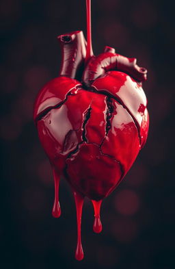 A striking image of a heart dripping with vibrant red liquid, symbolizing emotion and vulnerability