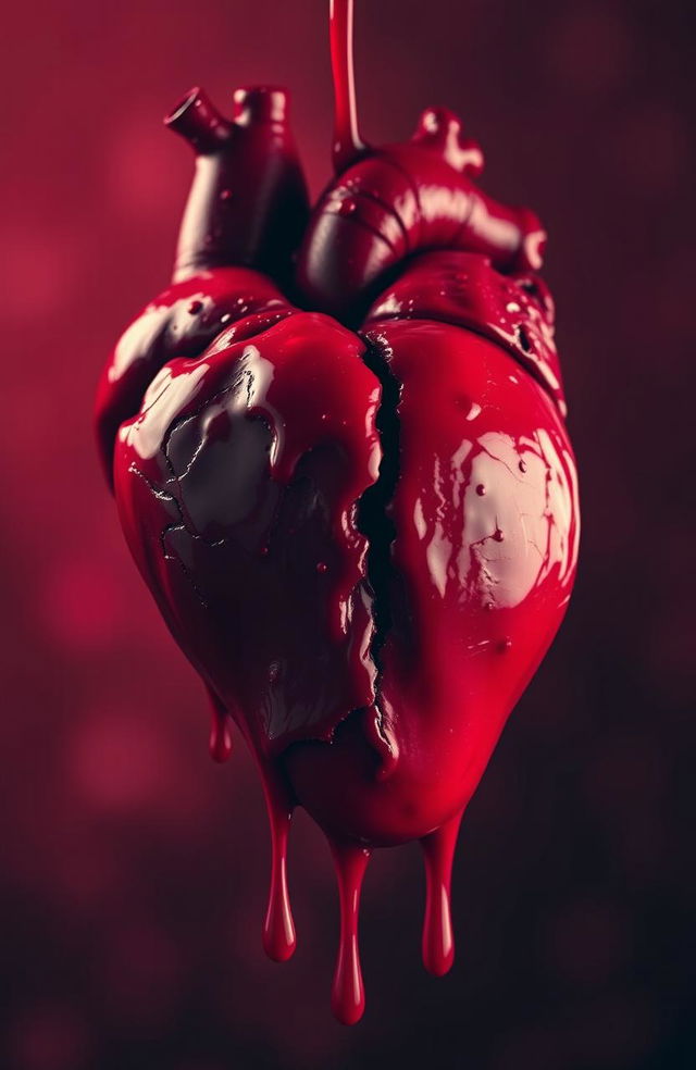 A striking image of a heart dripping with vibrant red liquid, symbolizing emotion and vulnerability