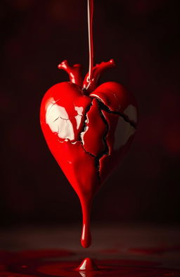 A striking image of a heart dripping with vibrant red liquid, symbolizing emotion and vulnerability