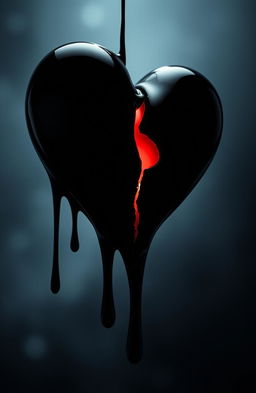 A striking visual of a black dripping heart, showcasing a prominent crack running through its center