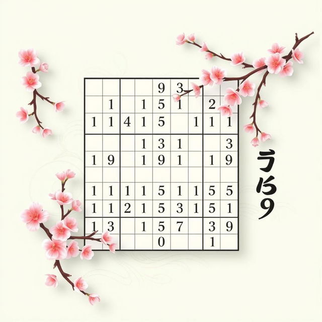 A beautifully designed killer Sudoku puzzle with a Japanese theme, featuring a traditional Sudoku grid at the center